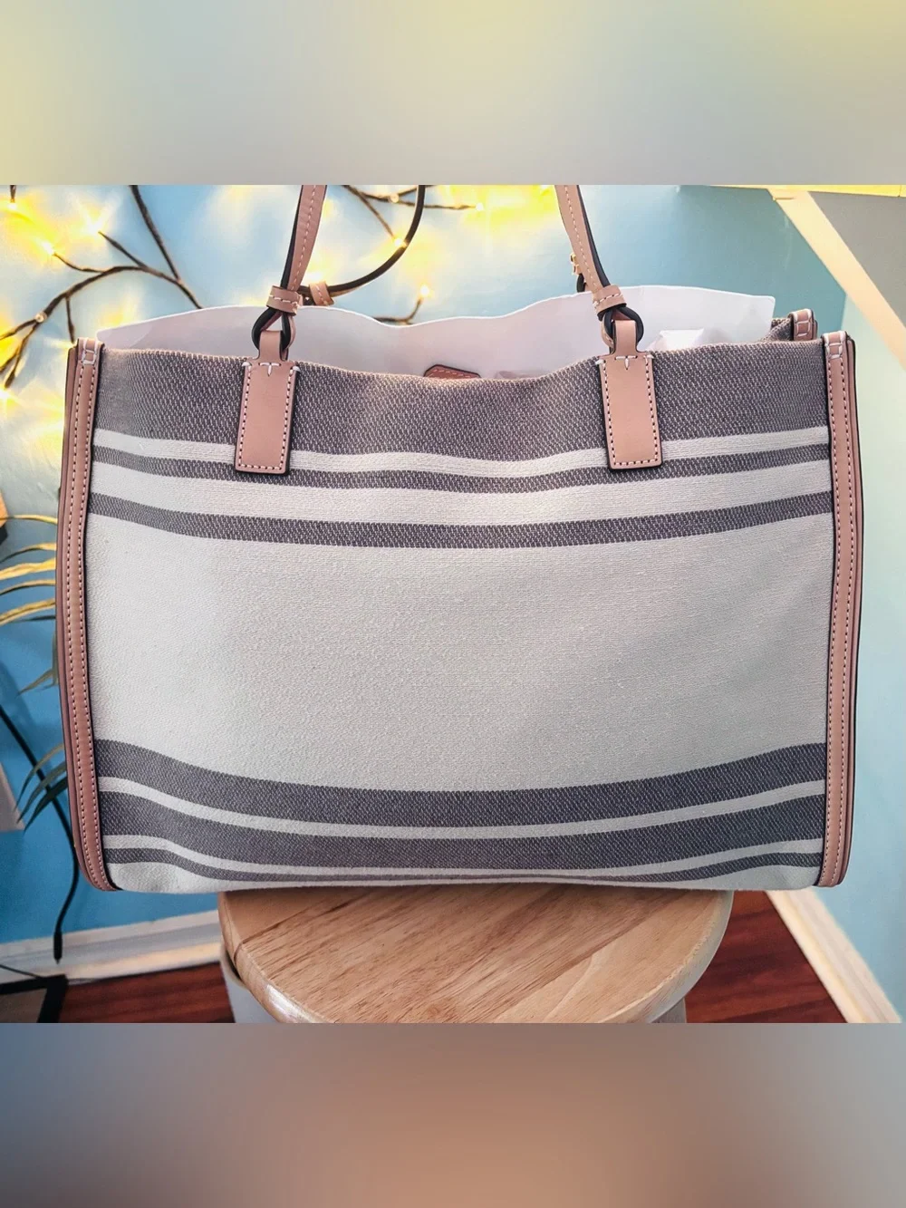 Tory Burch Ella Jacquard Stripe Large Tote Bag